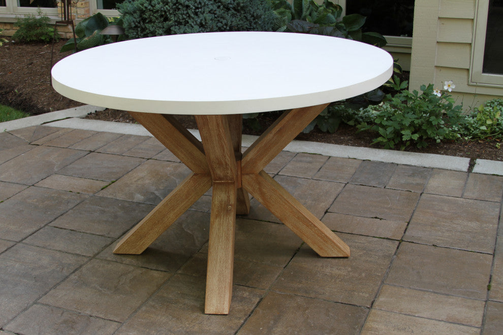 48" Ivory Composite Dining Table With 4 Wheat Rope Chairs