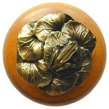 Leap-Frog Maple Wood Knob, Antique-Style Brass