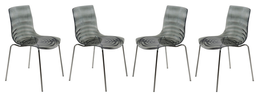 LeisureMod Modern Astor Plastic Dining Chair, Set of 4 Transparent Black