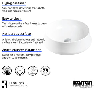 Karran VC-428-WH Valera 18" Vitreous China Vessel Bathroom Sink, White