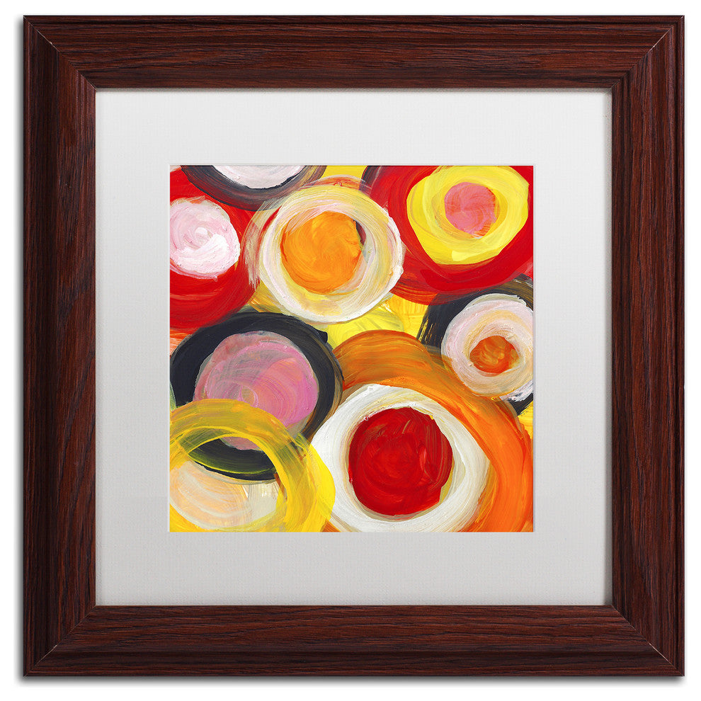 ''Colorful Abstract Circles Square 2'' Framed Art, Wood Frame, White Matte, 11x11