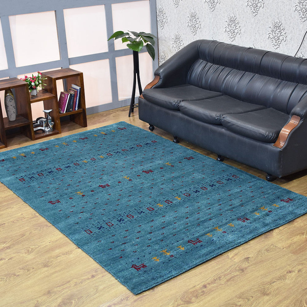 HAND KNOTTED LOOM SILK ECO-FRIENDLY RUGS-5'x8',Rectangle,Light Blue,Contemporary