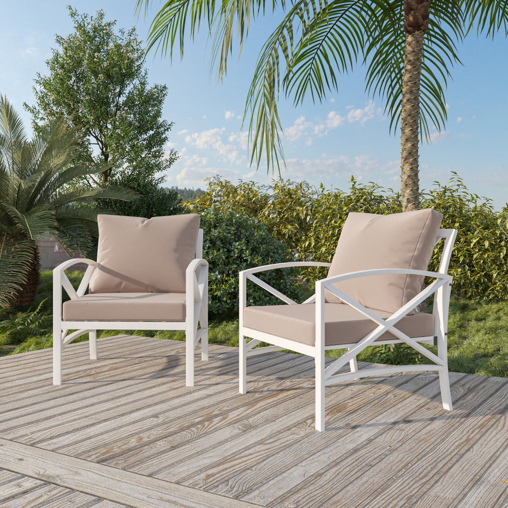 2 pieces Outdoor Patio Metal Armchair Seat With Cushions, Khaki