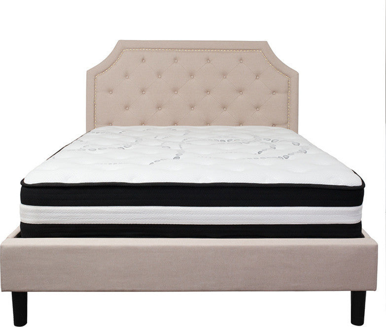 Brighton Queen Size Tufted Upholstered Platform Bed With Pocket Spring Mattress
