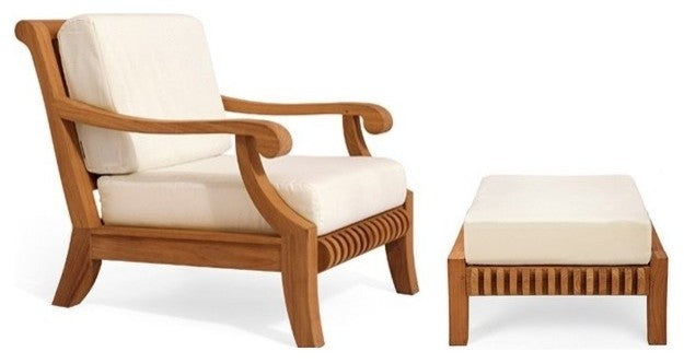 Giva Sofa Lounge Arm Chair and Ottoman With Canvas Bay Brown Sunbrella Cushion