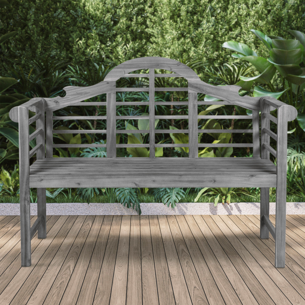 Lutyens 51.2" 3-Seat Arched Acacia Wood Outdoor Garden Patio Bench, Gray