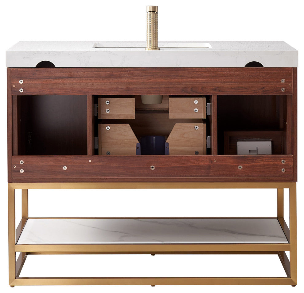 Mahon Bath Vanity, Stone Top, Brushed Gold Base, 42", Single Vanity, No Mirror