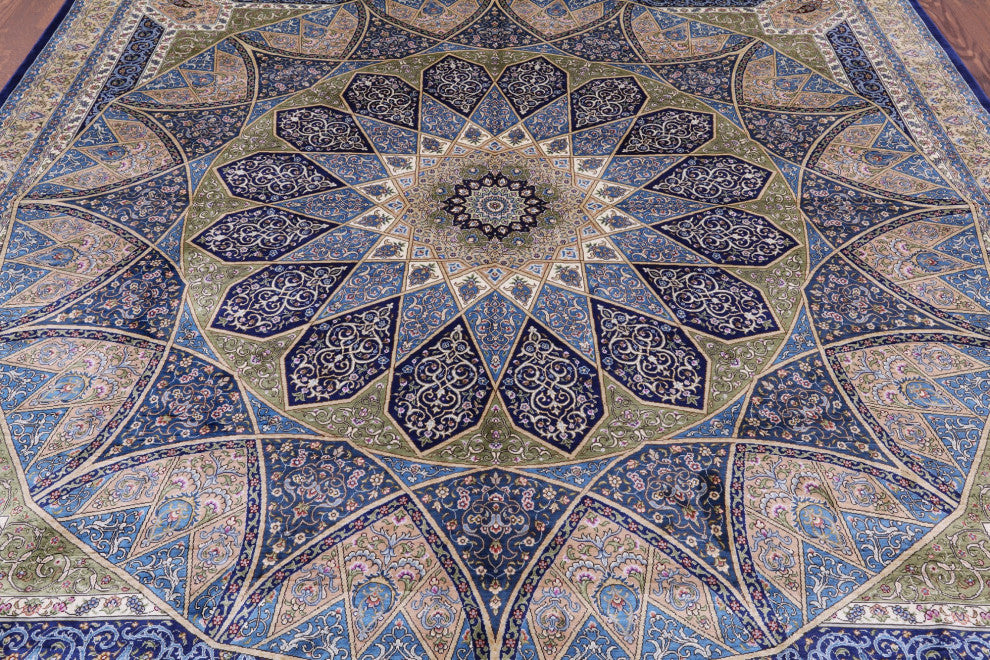 8' Square High End Persian 100% Silk Hand Knotted Rug Q4796