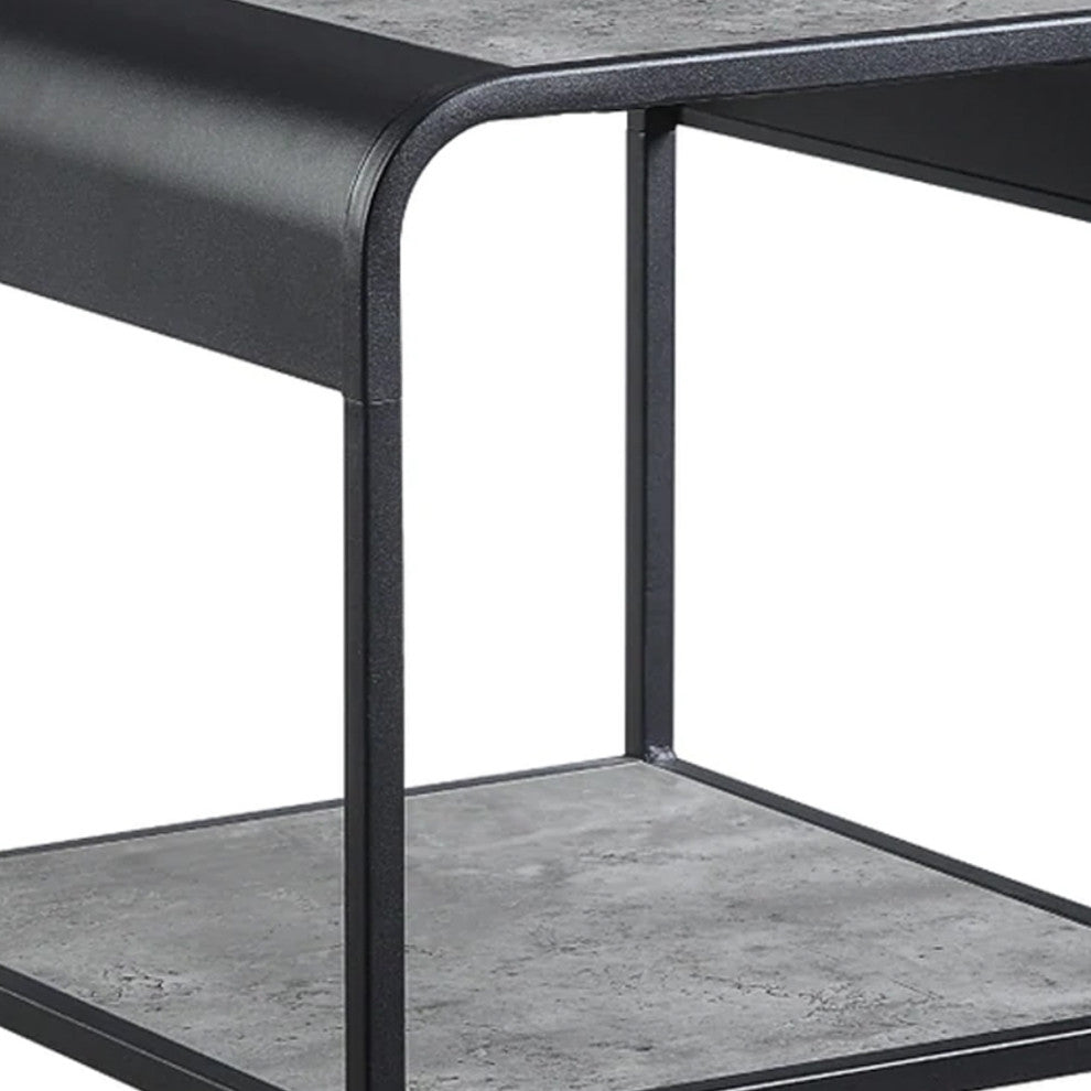 Benzara BM276254 21" Modern End Table With Open Shelves, Gray/Black