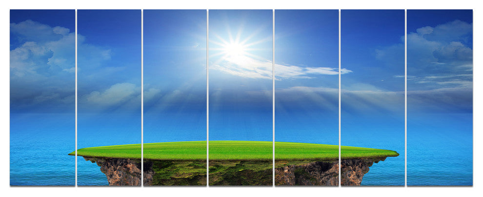 Blue Sky and Sun Shining, Landscape Canvas Art Print, 83"x32", 7 Panels