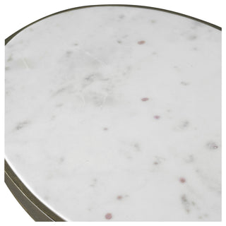 Close-up shot of the marble tabletop on a white background, cropped to feature the surface.