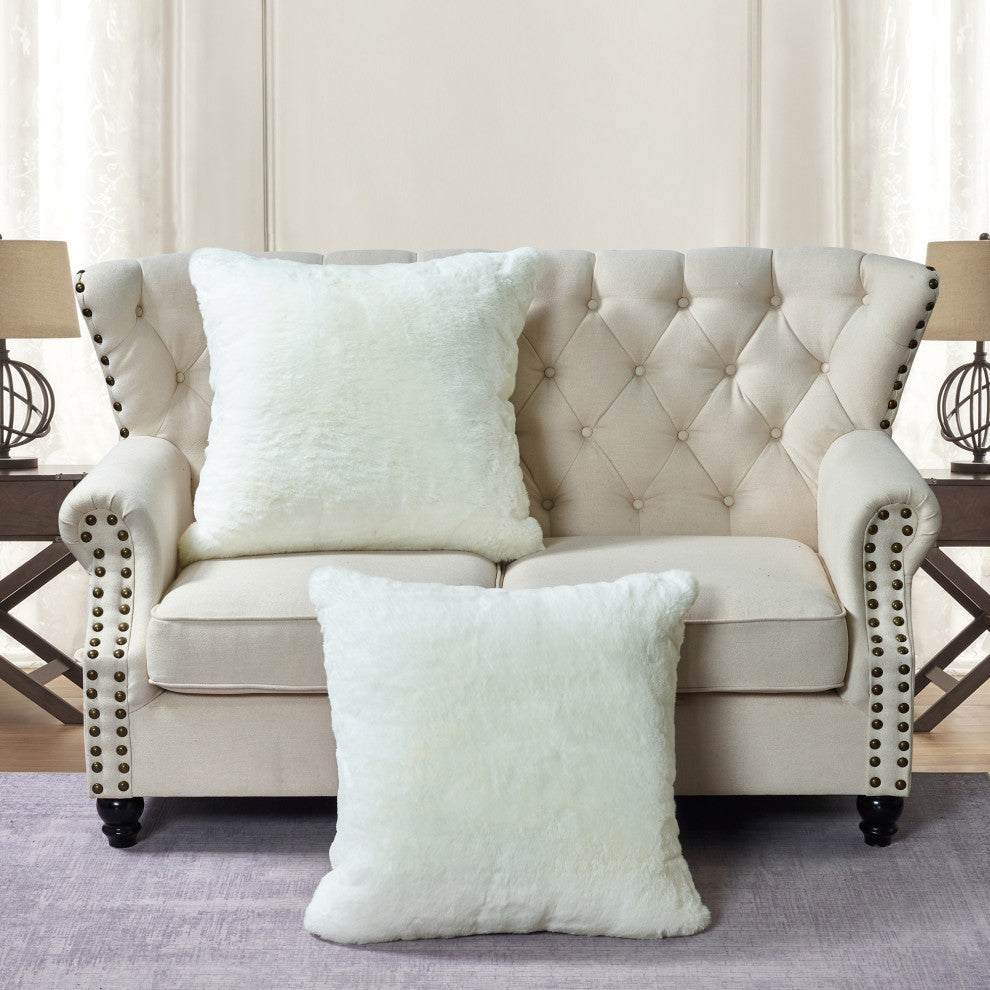 Heavy Faux Fur Throw Pillow Covers 2pcs Set, Antique White, 26''x26''
