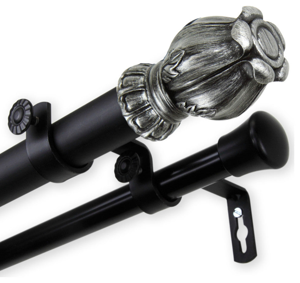 Nichole 1" Double Curtain Rod, Black, 120-170"