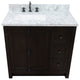 37" Vanity, Brown Ash With White Carrara Top, Left Doors/Left Rectangle Sink