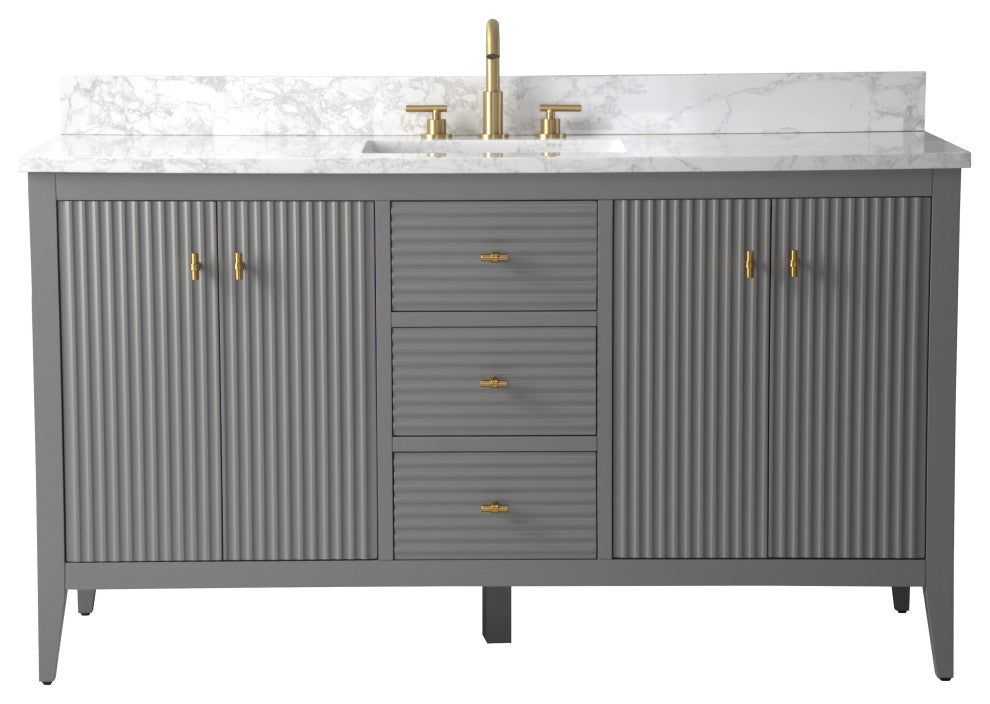 Vanity Art Freestanding Vanity, Cashmere Gray, 60", Single Sink, Golden Brushed