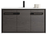 Oakville Wall Mount Bathroom Vanity, Black Coal Oak, 42", Black Hardware