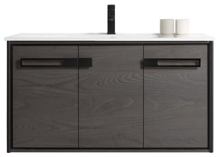 Oakville Wall Mount Bathroom Vanity, Black Coal Oak, 42", Black Hardware