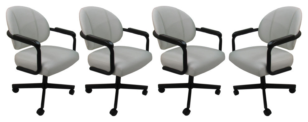 Set of 4, M-70 Swivel Tilt Dining Caster Chairs, White Vinyl on Black Chairs