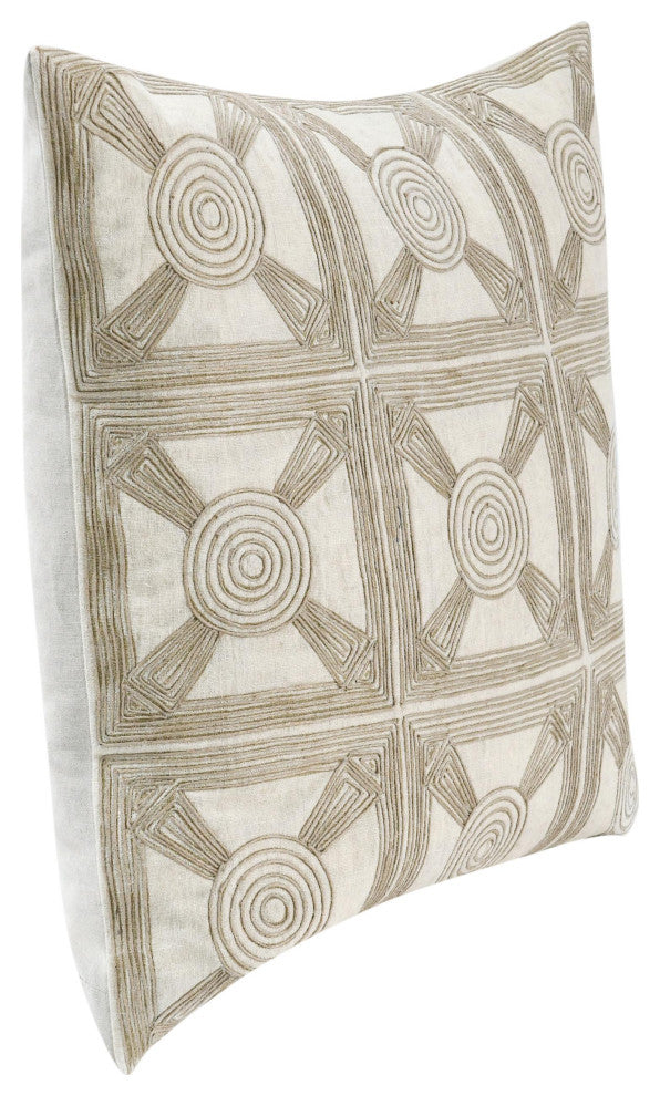 Baia Embroidered Belgian Linen Throw Pillow, 20x20