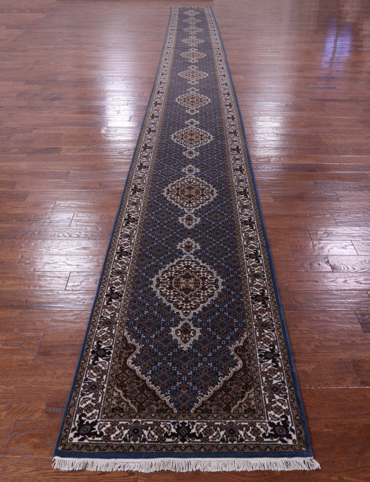 2' 10" X 30' 1" Runner Persian Tabriz Wool and Silk Hand Knotted Rug Q8946