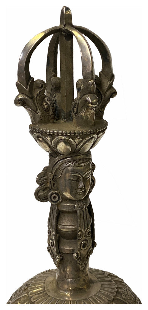 Handmade Silver Bronze Color Metal Tibetan Ritual Bell Display Hws1833