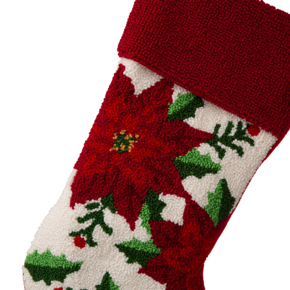 21"L Hooked Stocking, Poinsettia