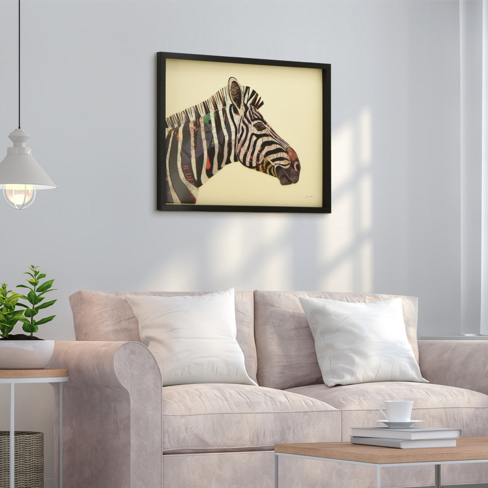 Zebra Dimensional Handmade Collage Wall Art Framed Under Glass