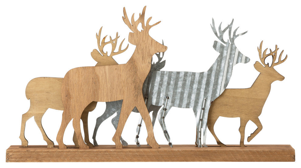 18"L Galvanized Metal/Wooden Reindeer Table Decor