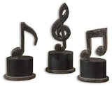 Metal Musical Notes Sculpture Set 3 Classical Music Statues Aged Black
