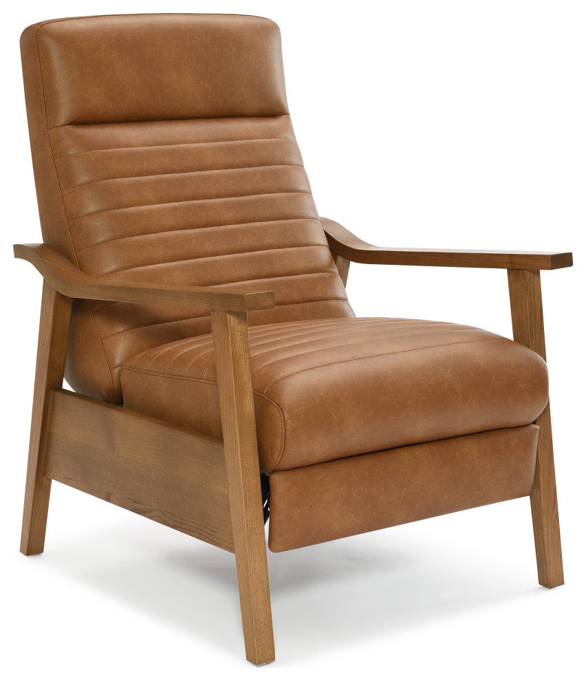 Arthur Wood Arm Push Back Recliner - Saddle Brown