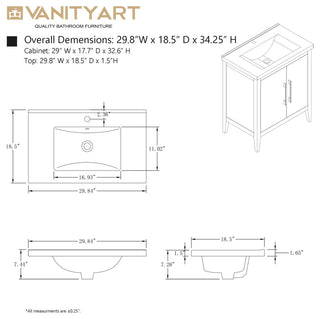 Vanity Art Bathroom Vanity With Sink, White, 30", Single Sink, Matte Black