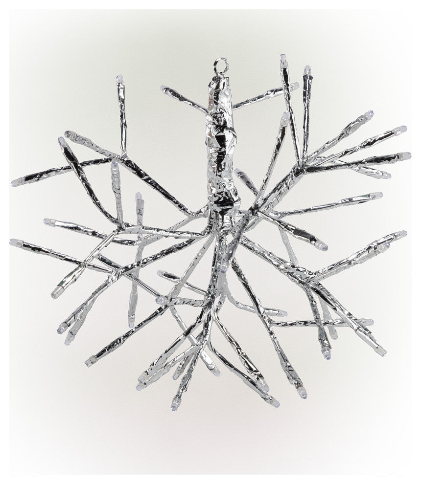 10"H Indoor Christmas Snowflake Ornament with White LED Lights, Silver