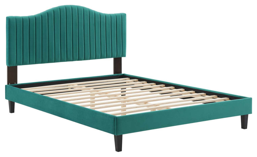 Juniper Channel Tufted Performance Velvet Full Platform Bed, Teal