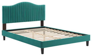 Juniper Channel Tufted Performance Velvet Full Platform Bed, Teal