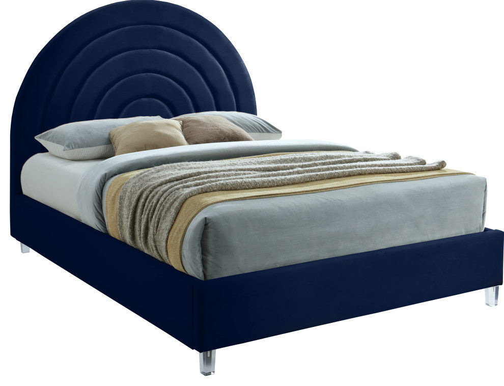 Rainbow Velvet Upholstered Bed, Navy, King