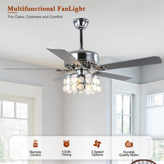 CurveCurio 52" Large Chrome Seashell Shade Ceiling Fan w 3 Light Quiet DC Motor