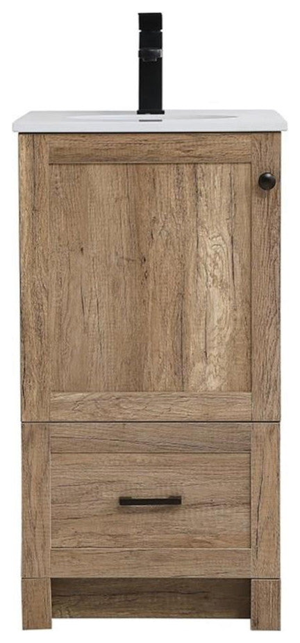 Elegant Decor Soma 18" Steel MDF Stone Single Bathroom Vanity in Natural Oak