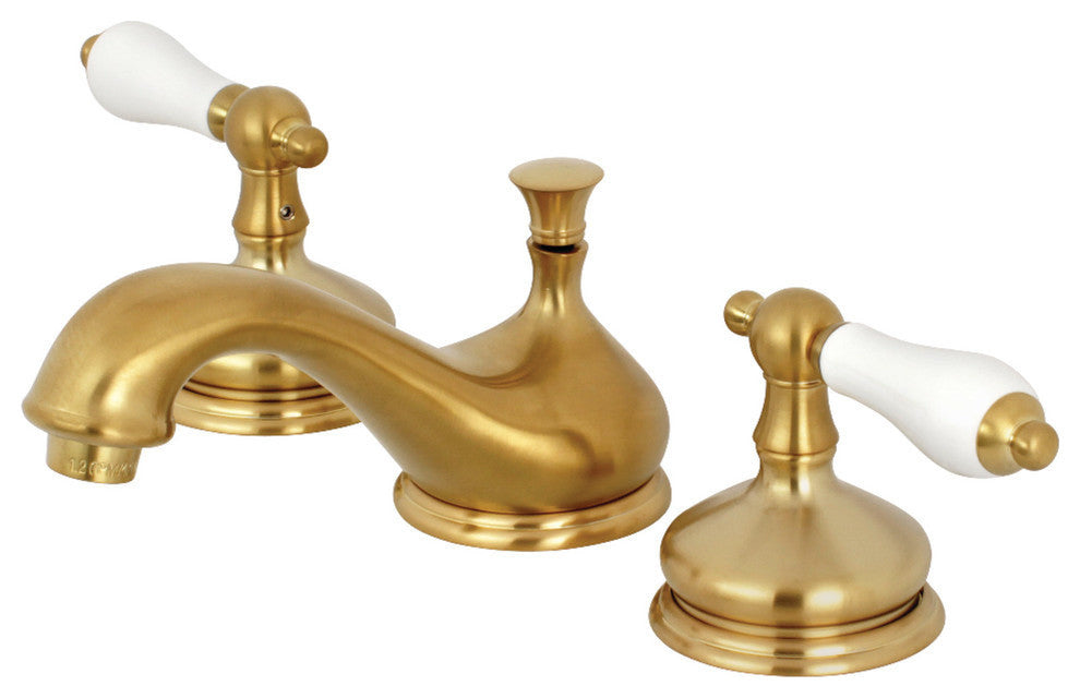 Kingston Brass Widespread Bathroom Faucet With Brass Pop-Up, Brushed Brass