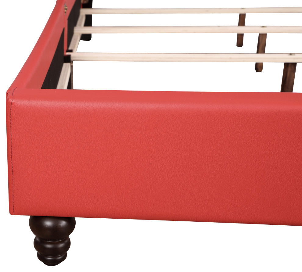 Mina Upholstered Faux Leather Bed, Red, King