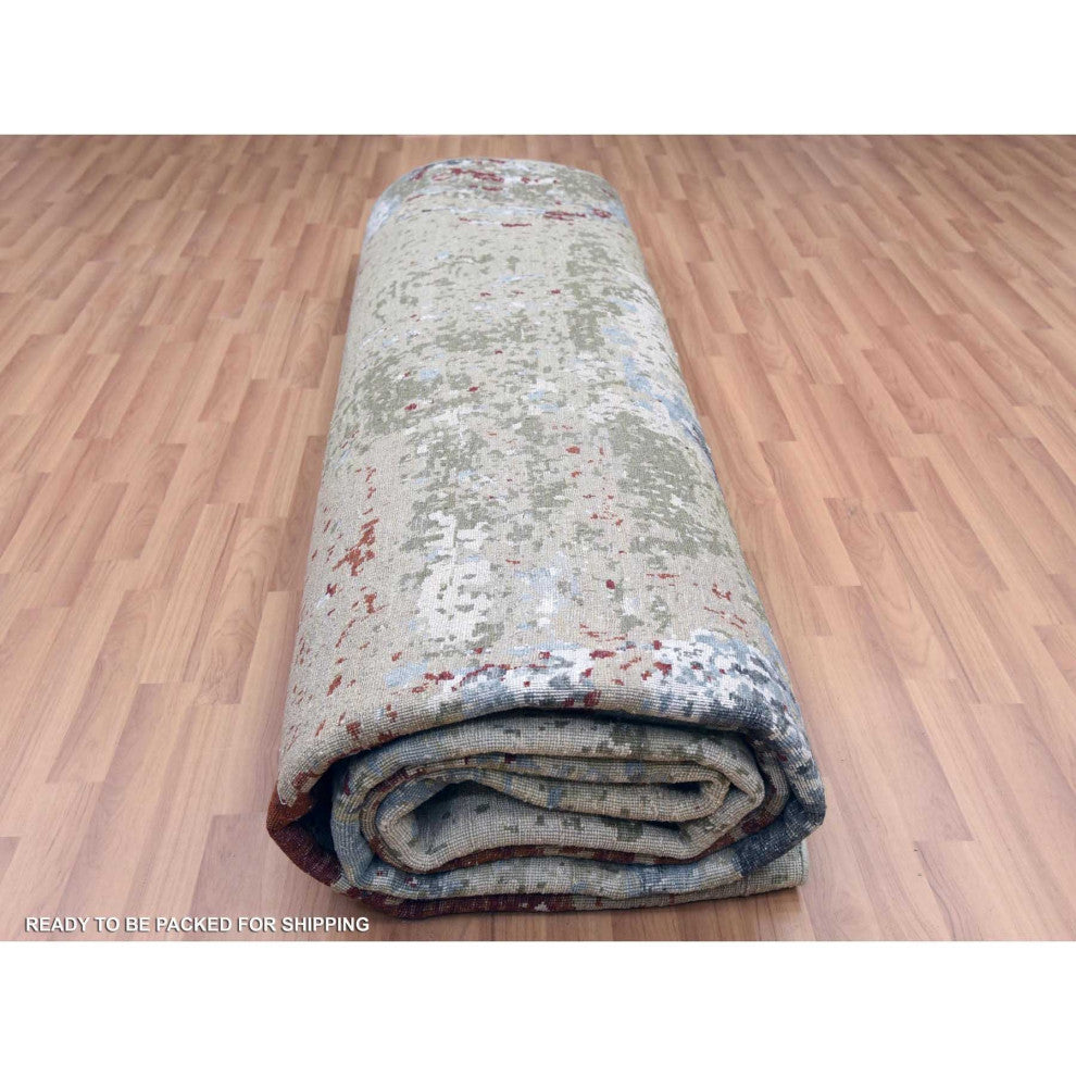Blue Hand Knotted, Densely Woven Wool, Oversized Oriental Rug, 12'0"x15'2"