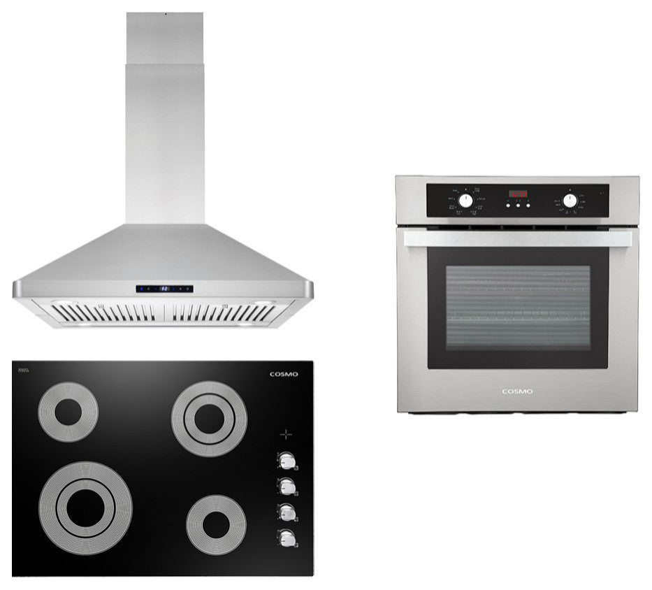 3-Piece, 30" Electric Cooktop 30" Island Range Hood 24" Electric Wall Oven