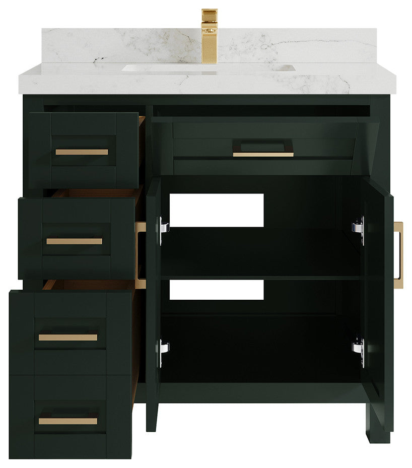 Cambridge 36 Center Sink Bath Vanity in Dark Forest Green 2" Calacatta Nuvo