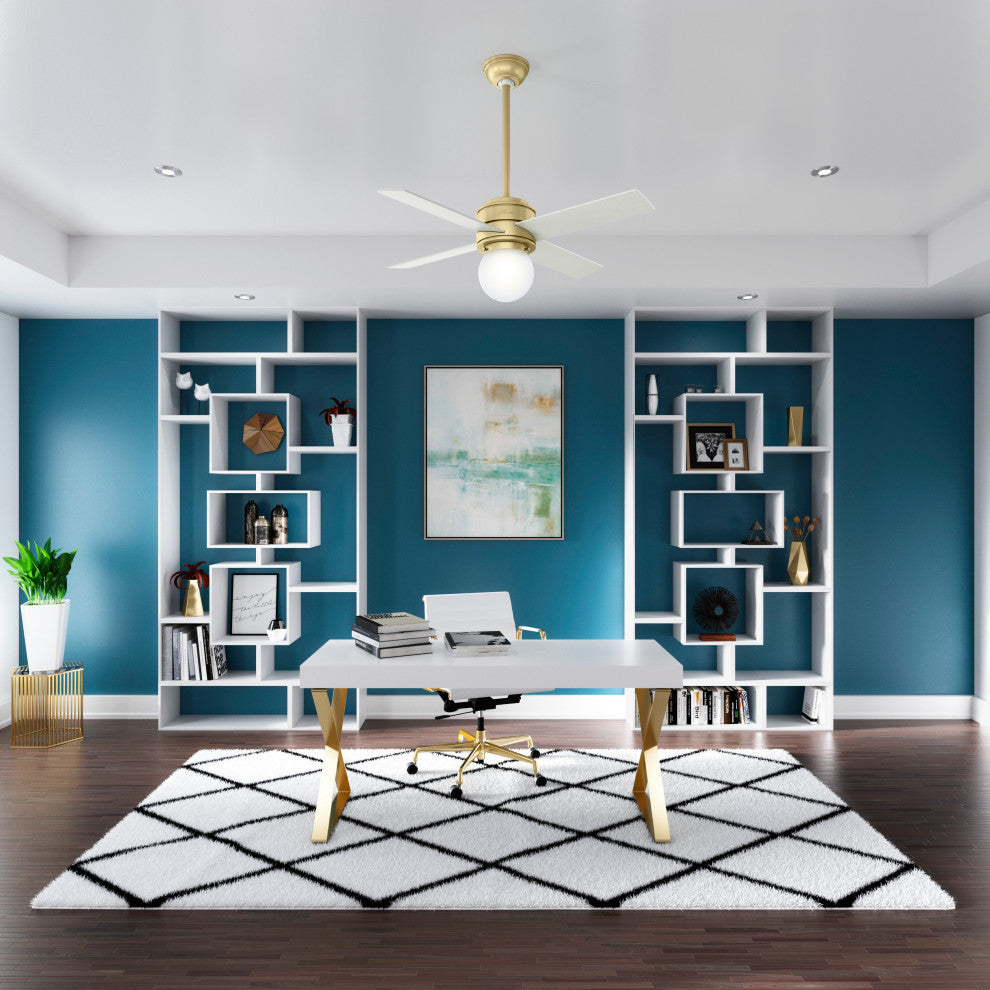 Hunter 44" Hepburn Modern Brass Ceiling Fan With Light Kit and Wall Control