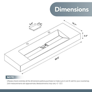 Vera Composite Granite Stone Console Bath Vanity Sink, White, 60"l X 19.7"w