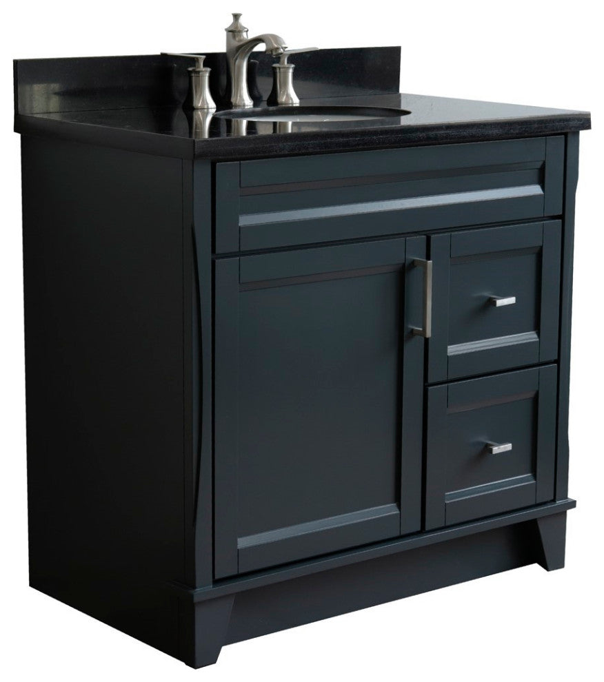 37" Single Sink Vanity, Dark Gray Finish With Black Galaxy Granite