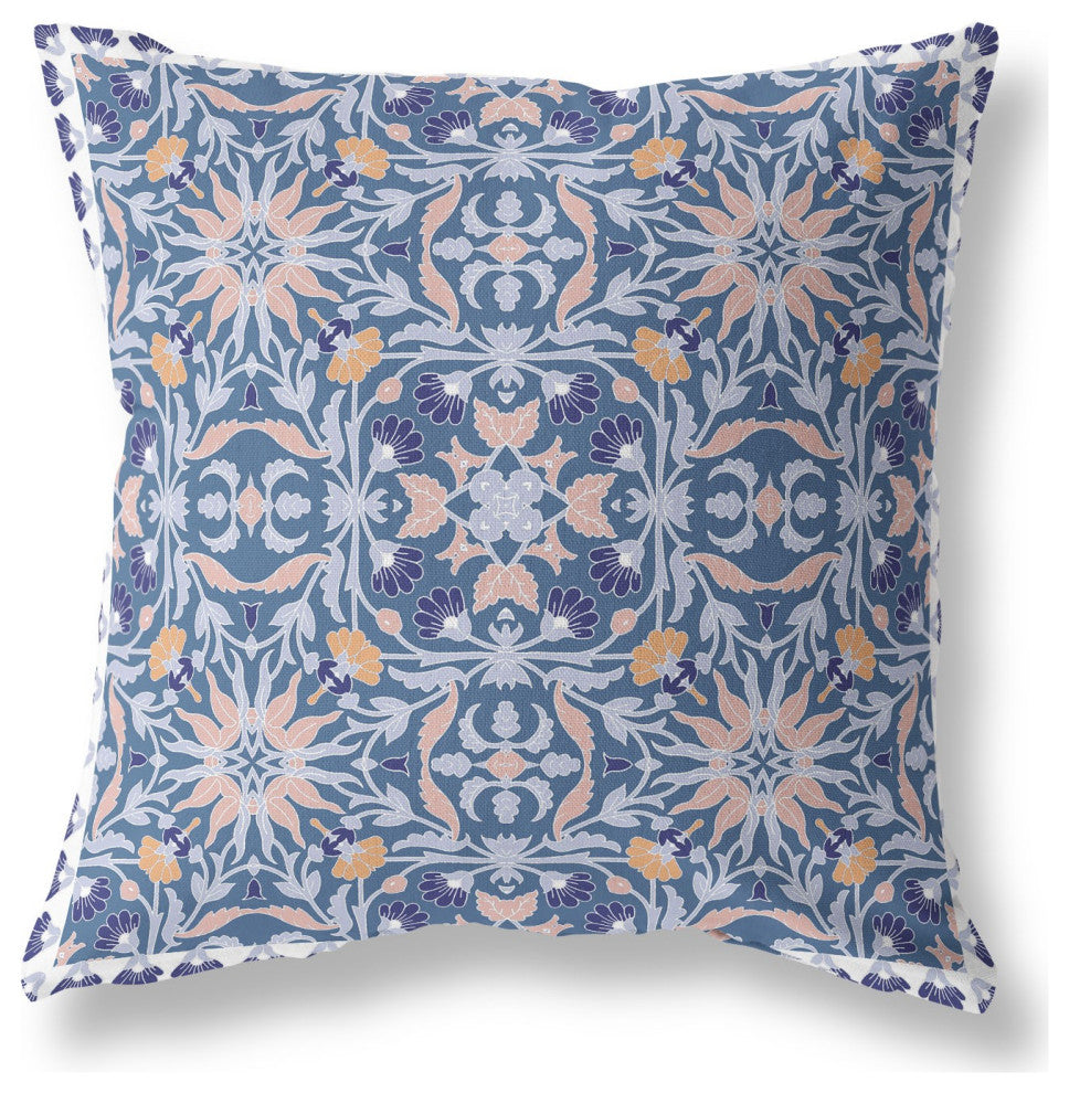 20 Blue Pink Paisley Indoor Outdoor Throw Pillow