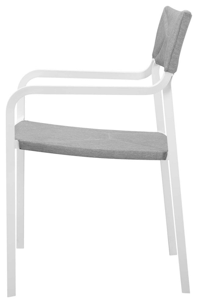 Side Dining Chair and Table Set, Aluminum, Metal, White Gray, Outdoor