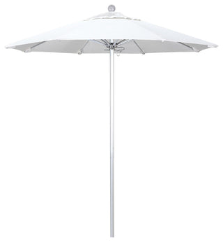 7.5' Silver Anodized Push Lift Aluminum Umbrella, White Olefin