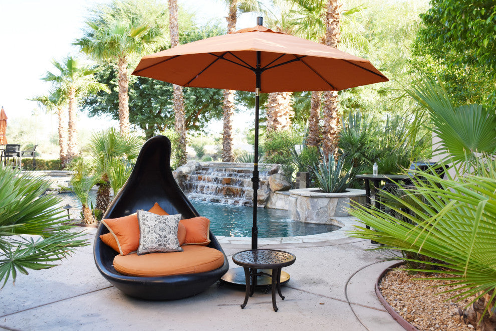 9'' Bronze Collar Tilt Lift Fiberglass Rib Aluminum Umbrella, Olefin, Terracotta