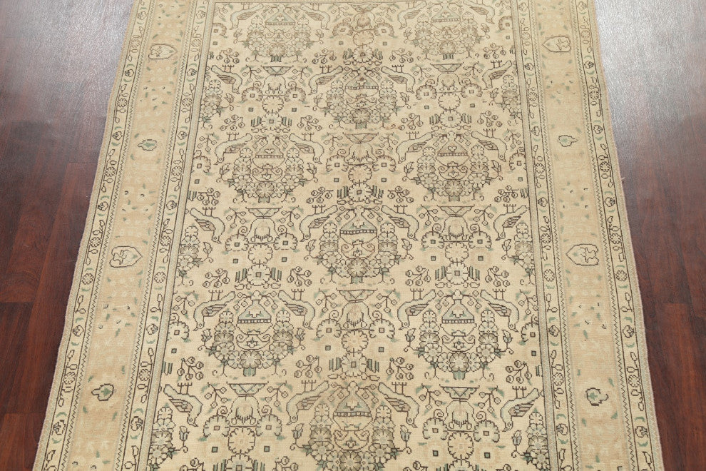 Consigned, Vintage-Style Faded Handmade Persian Traditional Area Rug, Beige, 6x9
